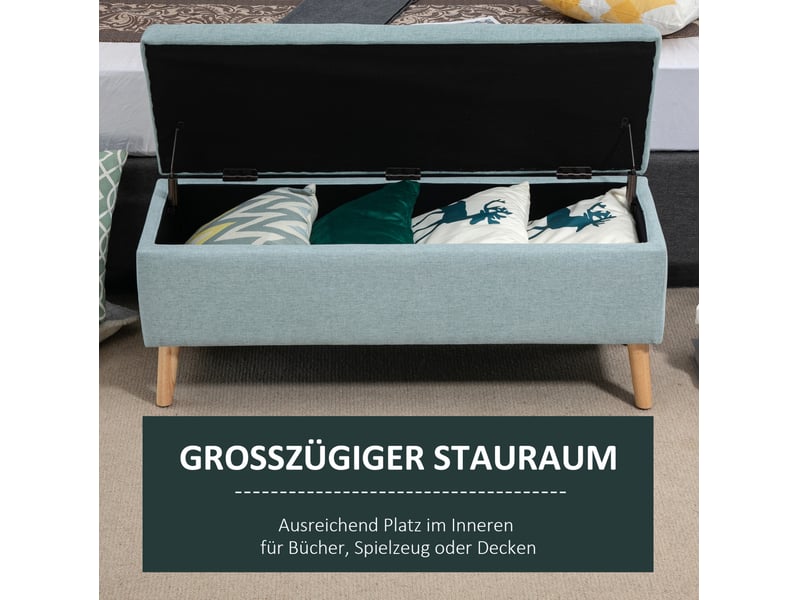  Banc coffre tcqpz 110 x 39 x 45 cm avec rangement polyester aspect lin vert clair  - Conforama E