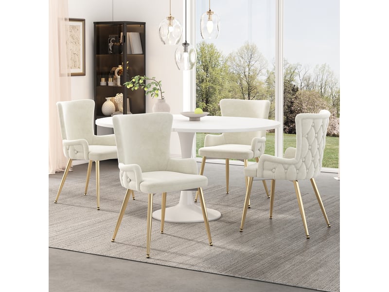  Chaise de salle à manger 55x45x85 cm pieds en métal doré velours beige, lot de 4  - Conforama B