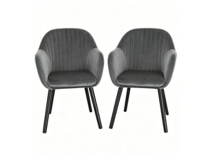 Chaise de salle à manger lot de 2 avec accoudoirs et dossier courbé  - pieds en bois, velours noir ou gris foncé