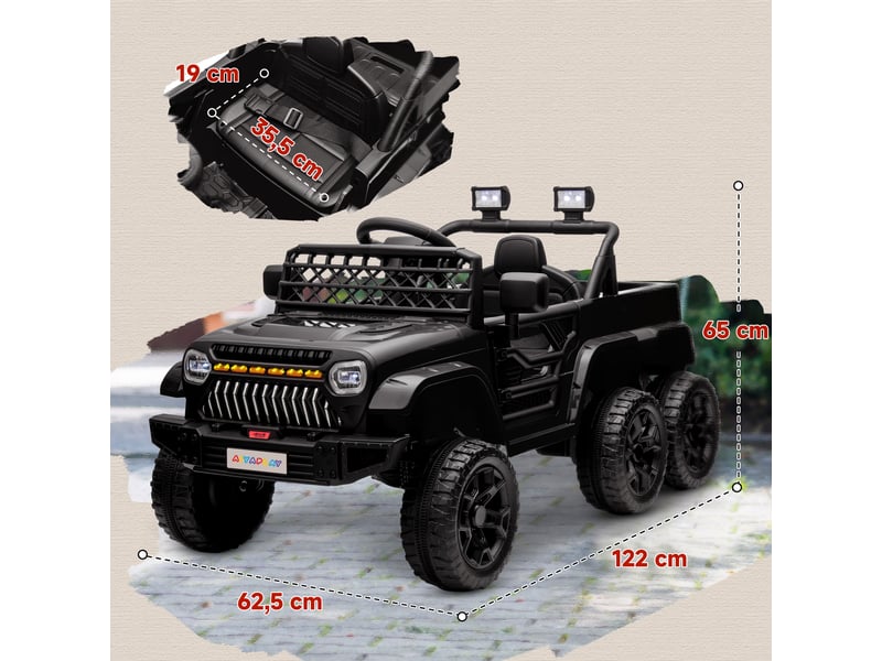 Voiture électrique enfant buggy électrique enfant 2 moteurs 12 v 3 vitesses remorque arrière 122l x 62,5l x 65h cm noir - Conforama E