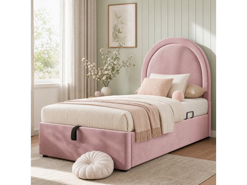  Lit enfant avec rangement 90 x 190 cm rose en velours  - Conforama B