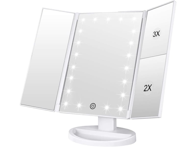 Miroir de maquillage 22 led – grossissement 1x2x3x, tactile blanc, pliable et portable pour voyage  - Conforama B