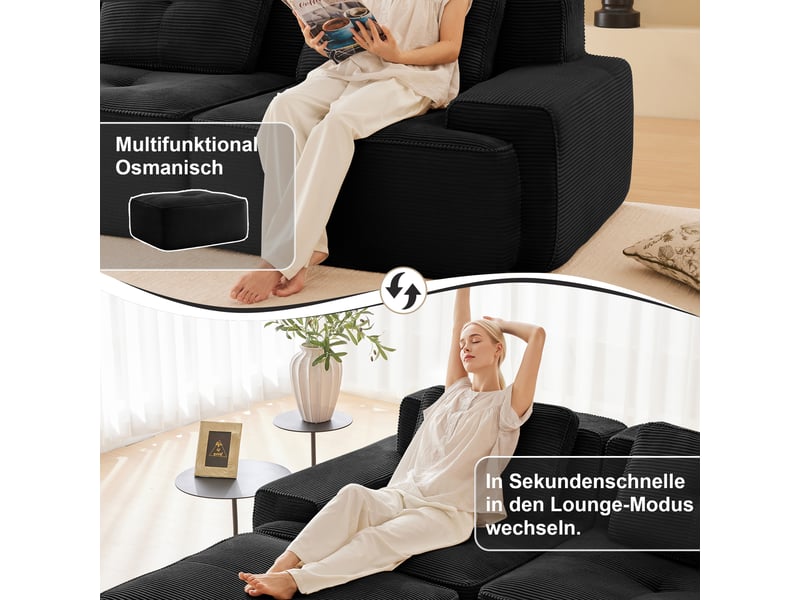 Canapé modulable 4 places en velours côtelé noir W3325S00149 - Conforama D