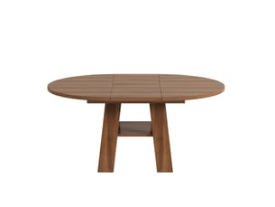 Table de salle à manger ronde extensible pour 4 à 6 personnes avec rangement et tablette, en mdf, coloris noyer