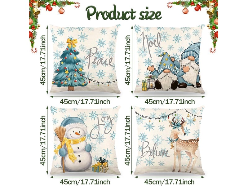  Lot de 4 housses de coussin de noël, housses de coussin de noël 45 x 45 cm, housses de coussin décoratives, housses de coussin de canapé, bleu  - Conforama C