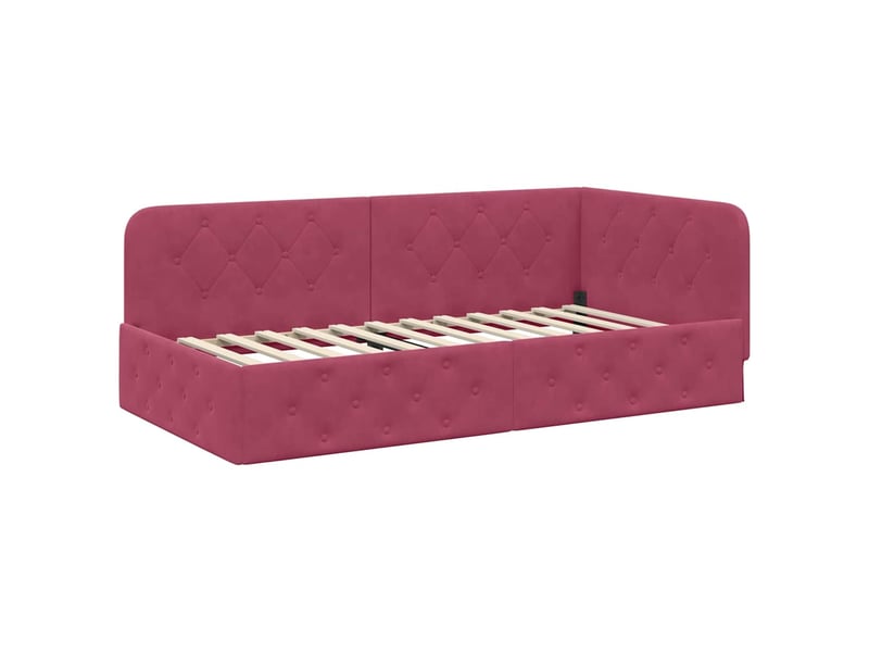  Lit simple- lit adulte -  cadre de lit d'angle bordeaux 100 x 200 cm velours  - Conforama A