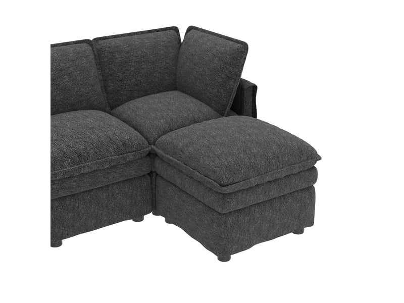 Canapé modulable xxl gris avec fonction lit, forme ul, pouf mobile, double rembourrage, design passepoilé en chenille - Conforama D