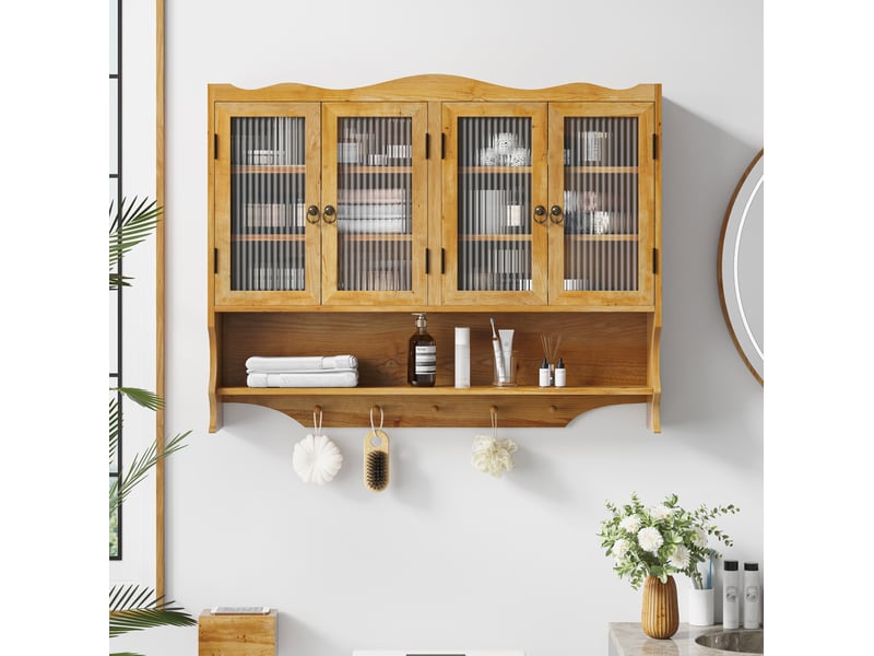  Armoire murale 4 portes avec crochets et étagères amovibles, pour cuisine ou salle de bain, 100 × 20 × 80 cm  - Conforama B