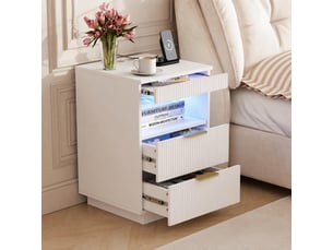Table de chevet 40x40x60 cm, table de nuit avec station de charge usb c et led rgb, compartiment caché, avec 2 tiroirs et niche de rangement, blanc