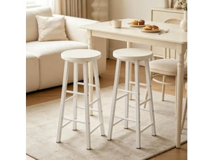 Lot de 2 tabourets de bar 71 cm, blancs, en mdf et métal, avec repose pieds pour cuisine et bar
