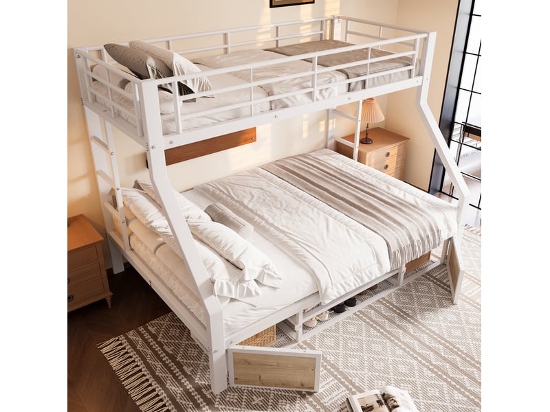  Lit superposé enfant blanc 90 x 200 cm et 140 x 200 cm avec rangement et échelle  - Conforama D