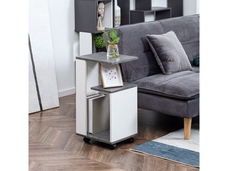  Table de chevet à 4 roulettes, 3 étagères, 35 x 29,5 x 65,5 cm, grisblanc  - Conforama D
