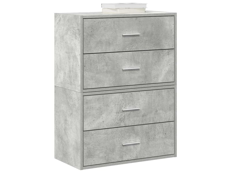  Lot de 2 armoire à tiroirs, commode avec 4 tiroirs gris béton bois d'ingénierie  - Conforama B