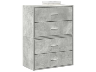 Lot de 2 armoire à tiroirs, commode avec 4 tiroirs gris béton bois d'ingénierie
