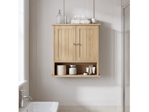 Armoire de salle de bains murale  54,6 x 19,8 x 59,9 cm effet chêne avec 2 portes et niche ouverte, mdf