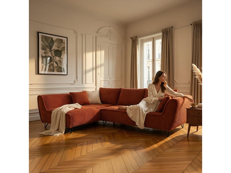  Canapé taormina - velours côt. Cinnamob - angle g - convert. - 4 pl - rouille 3CA59.AM.4AC.G.09 - Conforama B