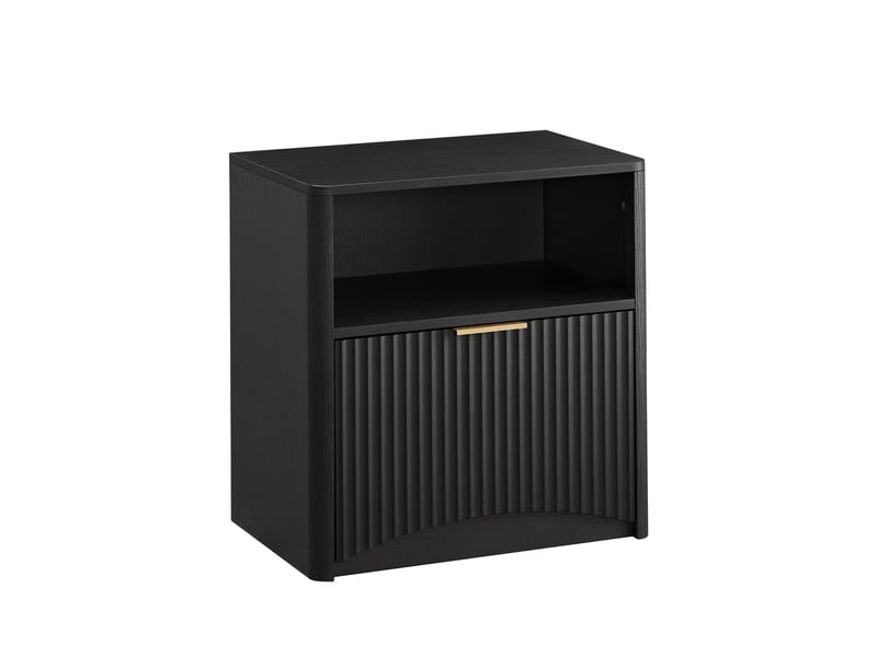 Table de chevet 58x38x60 cm – 1 grand tiroir cannelé & 1 niche – style scandinave & rétro chic - bois - noir - Conforama A