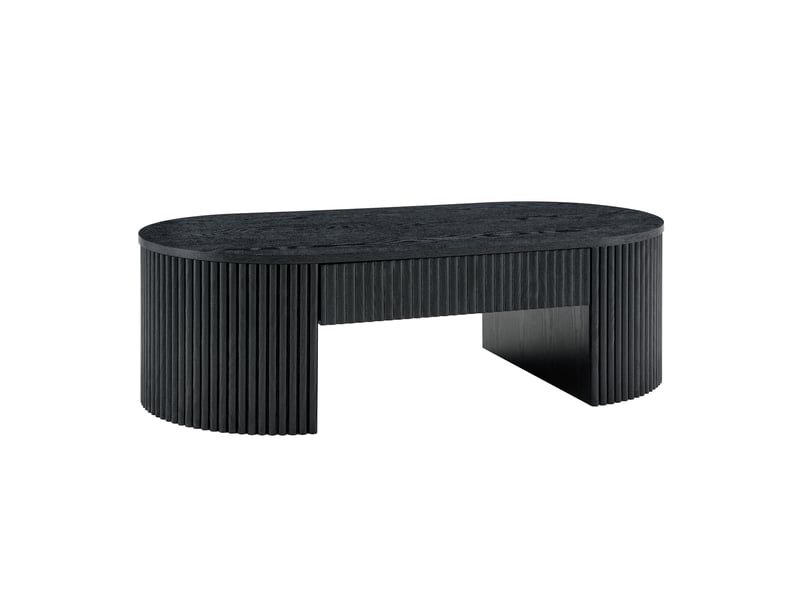  Table basse ovale de salon avec tiroir de rangement - lpospi - structure rainurée en mdf effet bois noir  - Conforama A