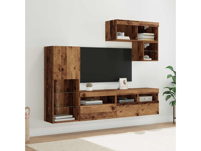 Meubles tv - banc tv - meuble de rangement muraux 6 pcs bois ancien bois d'ingénierie - Conforama B