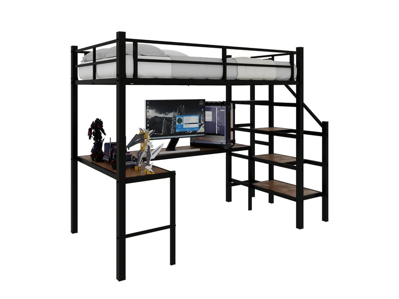  Lit superposé avec bureau en forme de l en fer noir 98x197 cm  - Conforama A