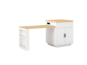 Îlot de cuisine mobile avec table extensible led, mdf blanc, prises intégrées, rangement polyvalent