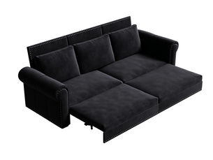 Canapé-lit convertible 3-en-1 238x90x98 cm – noir – coulissant, 3 places, accoudoirs roulés et clous décoratifs