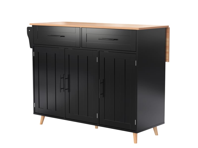  Desserte de cuisine 129x46x91,5 cm noire et naturelle mdf, plateau rabattable et rangement mobile  - Conforama D