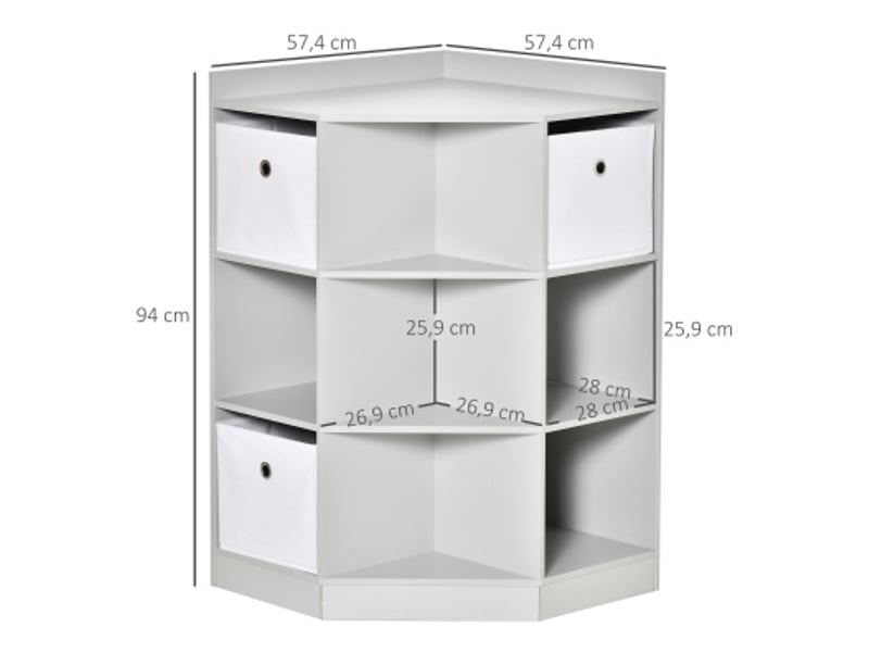  Étagère d’angle enfant 57,4 x 57,4 x 94 cm – gris – 9 compartiments, 3 bacs et plateau supérieur  - Conforama C