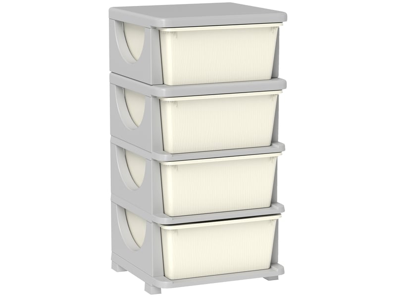  Organisateur de jouets pour enfants avec 4 tiroirs à 4 niveaux, boîtes de rangement en plastique, crème, 37 x 37 x 76 cm  - Conforama B