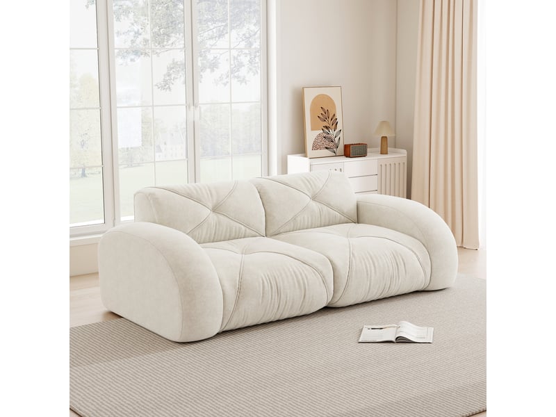Canapé modulaire 2 places sans armature avec assise en mousse 32d et tissu chenille, beige clair - Conforama D