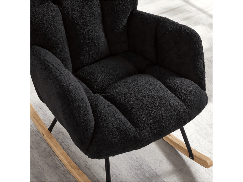  Fauteuil à bascule en tissu gris foncé, pieds en bois et métal W3915P460799 - Conforama E
