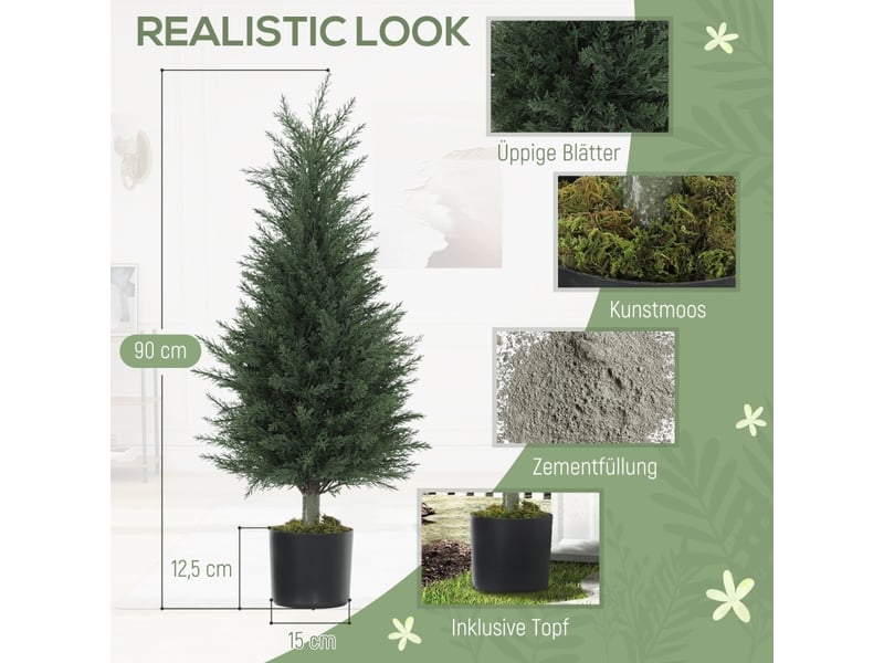 Plante artificielle lot de 2 cyprès résistants aux uv pour intérieur et extérieur en polyéthylène vert ø40 × 90 cm - Conforama E