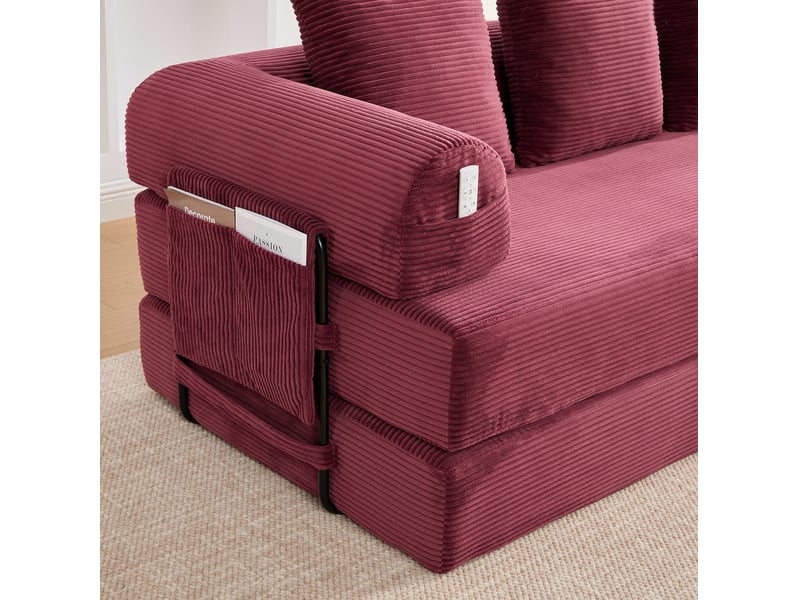 Canapé modulaire 3 places 200x94x67 cm – rouge vin – structure métal, 3 coussins et poche latérale - Conforama D