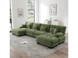 Canapé d'angle, canapé modulable – 4 places, style cloud, forme u, en chenille, vert, pouf amovible