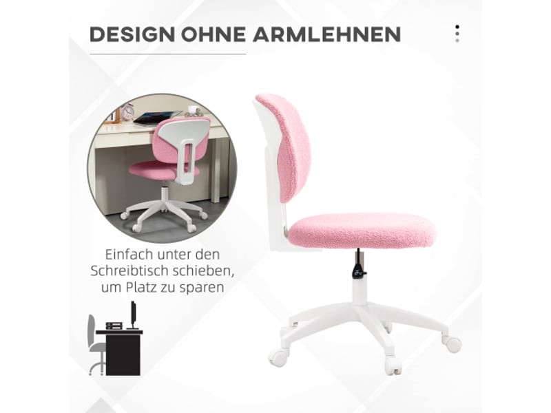  Chaise de bureau ergonomique en velours rose, sans accoudoirs, réglable, pivotante, gaming et télétravail  - Conforama E