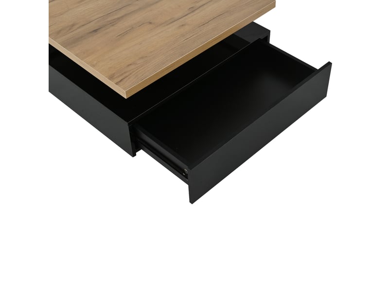  Table basse carrée pivotante 360° 70x70x36 cm avec tiroir 2 niveaux panneau de particules noir et noyer  - Conforama D