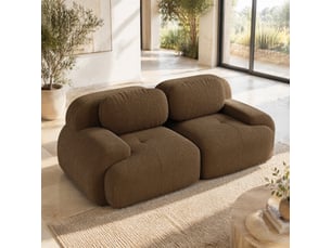 Canapé modulaire 208x103x70cm 2 places, accoudoirs courbés, sans montage, pour salon, revêtement velours côtelé, brun