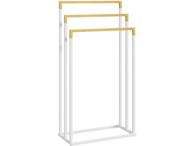 Porte-serviettes sur pied 45x22,5x86 cm – blanc – 3 barres en acier et bambou, sans perçage pour salle de bain - Conforama A