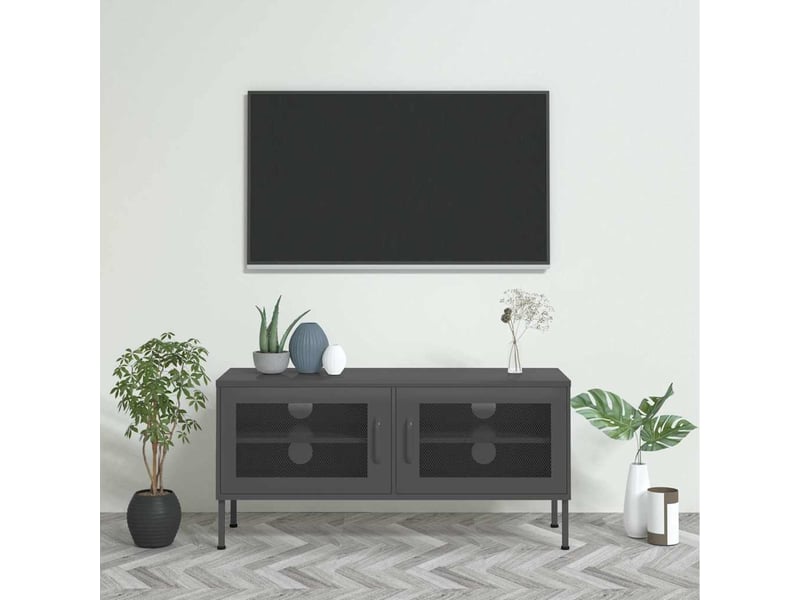  Meuble tv - banc tv - meuble de rangement anthracite 105x35x50 cm acier  - Conforama B
