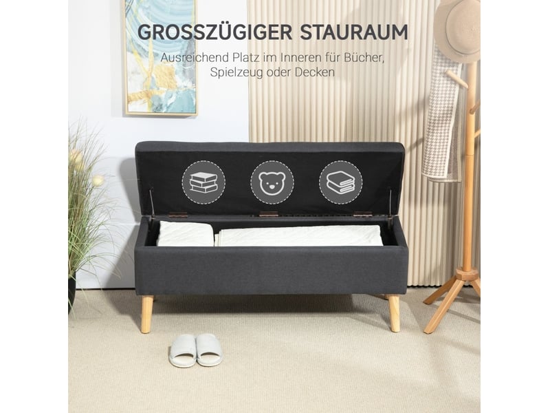  Banc coffre 110x39x45 cm, banc de lit moderne, pieds en bois, rectangulaire, chambre et salon, polyester, gris foncé  - Conforama E