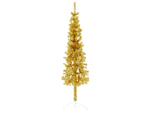 Demi sapin de noël, arbre de noël artificiel mince avec support doré 120 cm