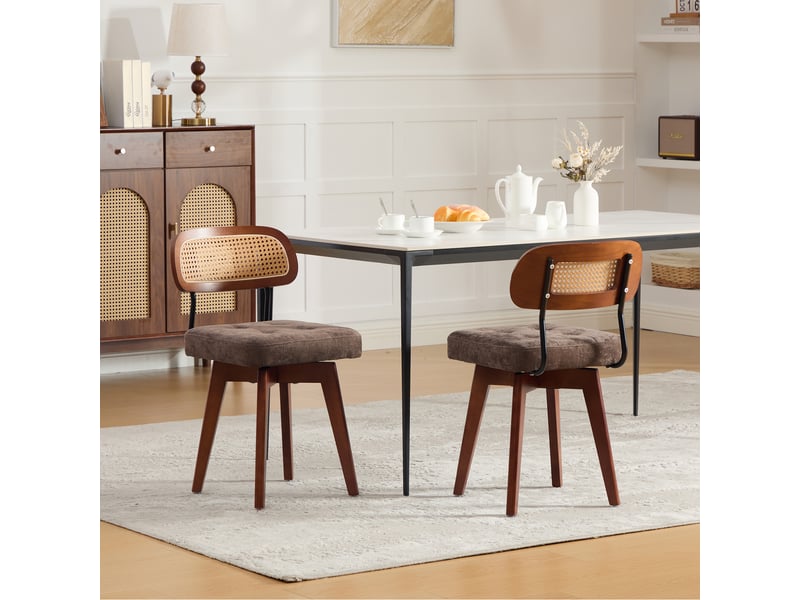  Lot de 2 chaises pivotantes 360° 43x50x77 cm en chenille marron chicfurn  - Conforama D