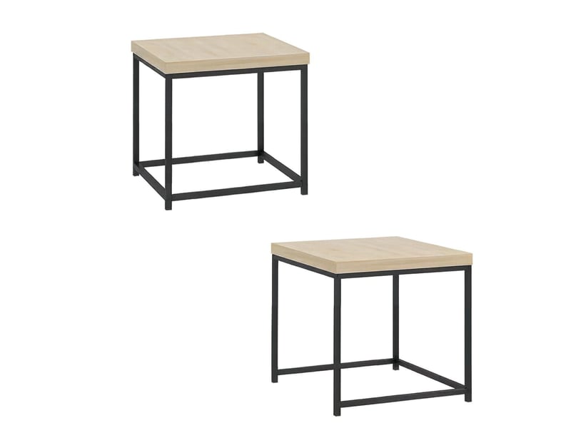  Lot de 2 tables basses gigognes, table basse carrée 45 x 45 cm, acier et bois naturel, design moderne gain de place.  - Conforama A