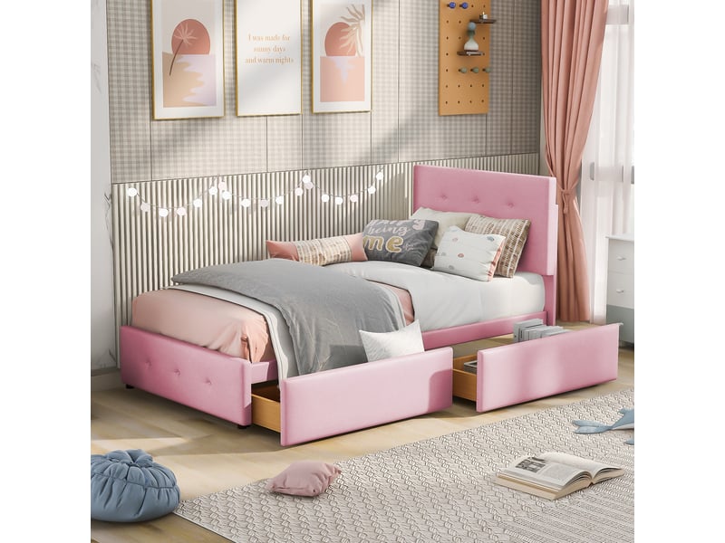  Lit rembourré en velours rose 90 x 200 cm  - Conforama B