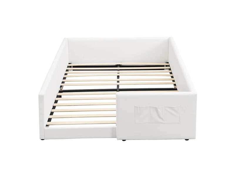  Lit d'enfant 140 x 200 cm, en pu, équipé de 3 poches de rangement pratiques, bords surpiqués, structure en pu et contreplaqué, blanc  - Conforama A