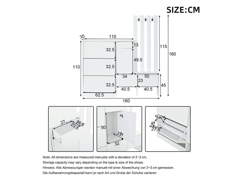  Portemanteau avec banc et rangement 160 x 160 cm en mdf blanc  - Conforama C
