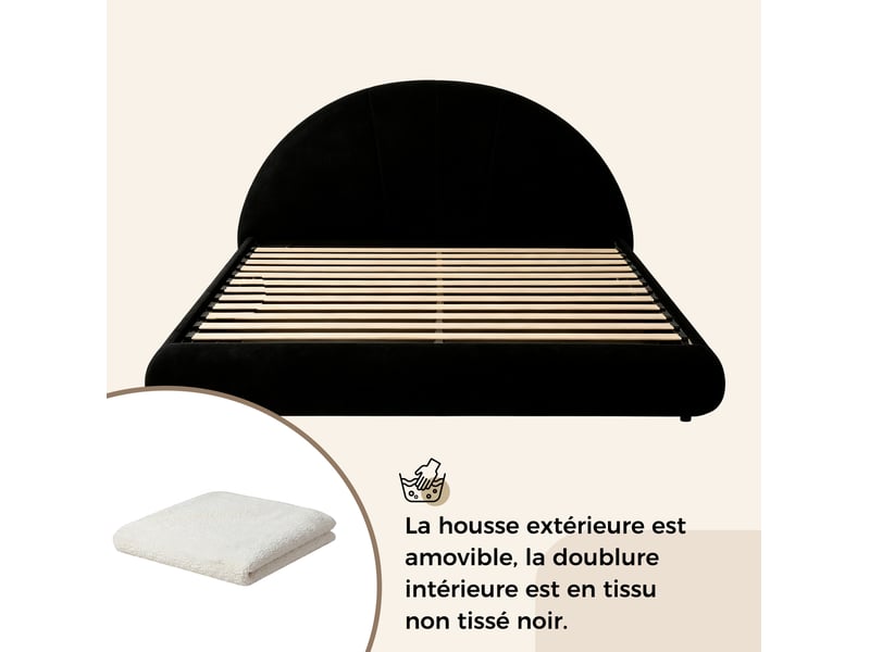  Lit coffre 160 × 200 cm avec sommier, tête de lit rembourrée et relevage hydraulique en bouclé blanc pour chambre  - Conforama E