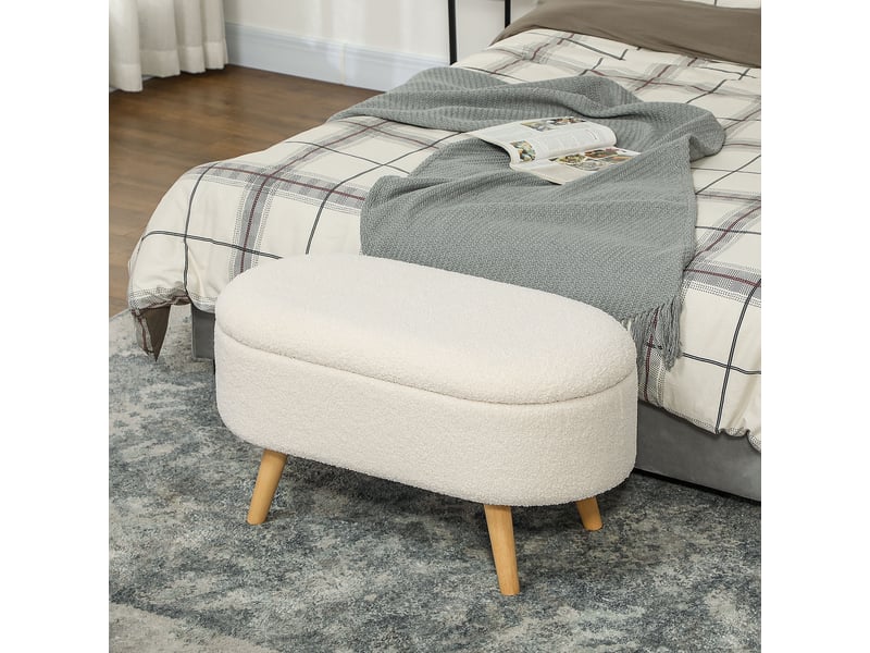  Banc avec rangement et couvercle en bois et tissu blanc pour couloir salon ou chambre  - Conforama D
