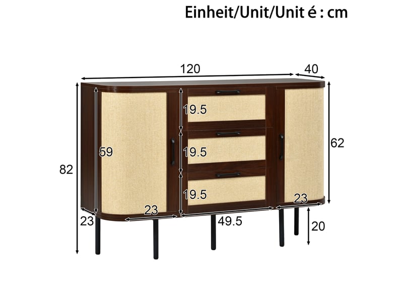  Buffet bas 2 portes 3 tiroirs avec rangement 120 cm evryae  - Conforama E