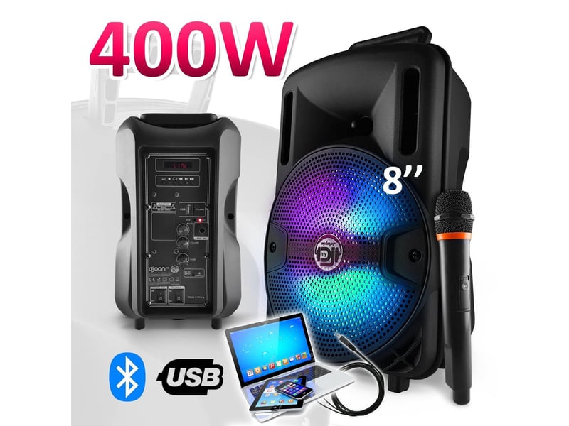  Enceinte sur batterie mydeejay djoon08 karaoke autonome 8 - 400w - usb-bt-sd + micro  - Conforama B